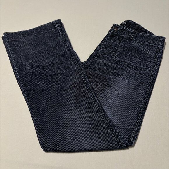 Express Stretch Navy Corduroy Pants Womens 3/4 Inseam 32 Straight Leg Ankle Slit - Picture 13 of 13